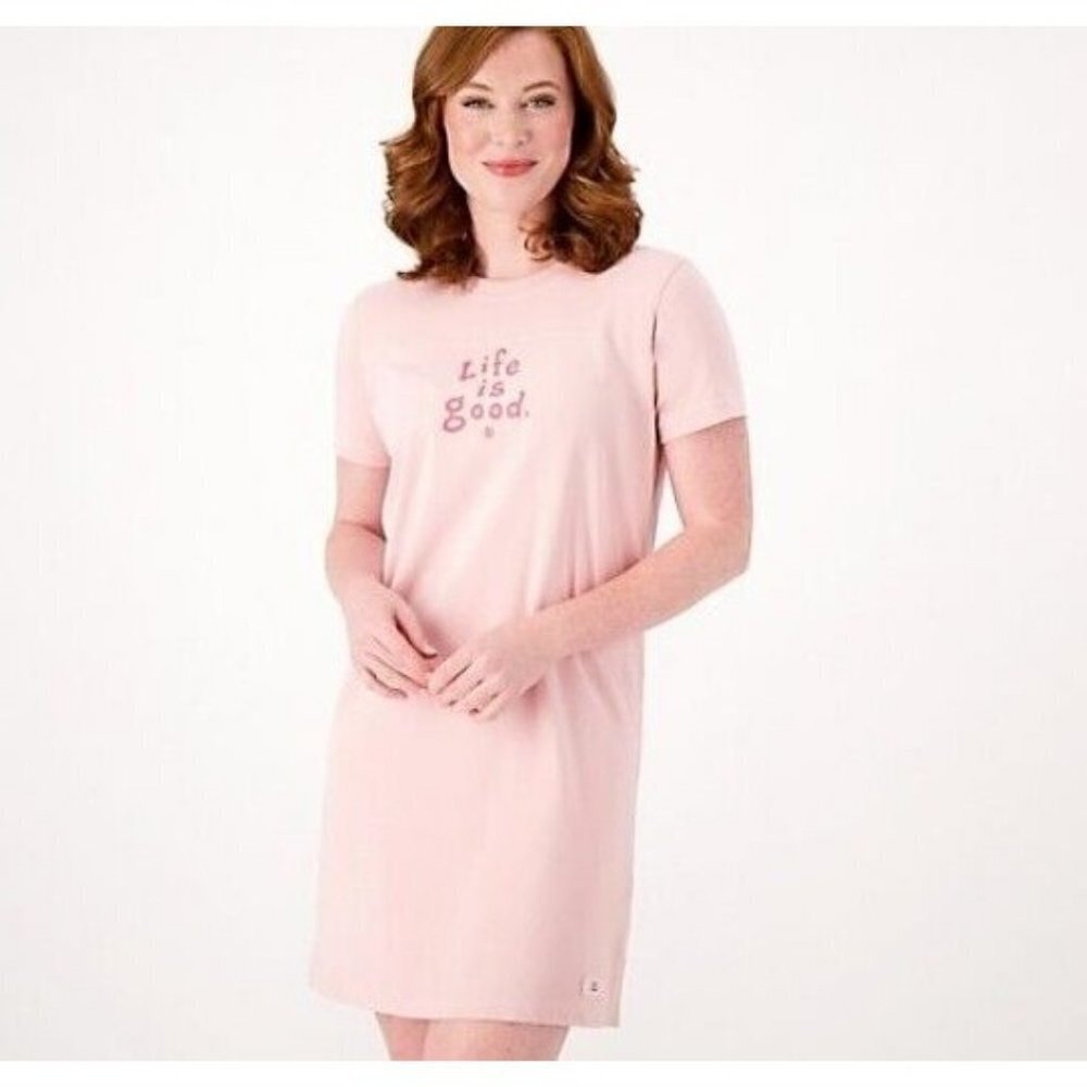 Life is Good Crusher Short Sleeve T-Shirt Dress Pink/LIG,X-Small
